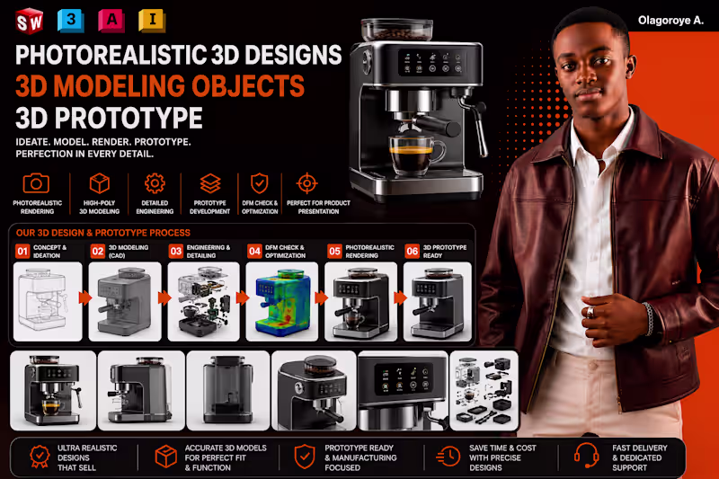 Cover image for Photorealistic 3D Designs 3D Modeling Objects 3D Prototype 