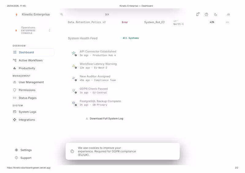 Cover image for Kinetic Dashboard — SaaS Front-End