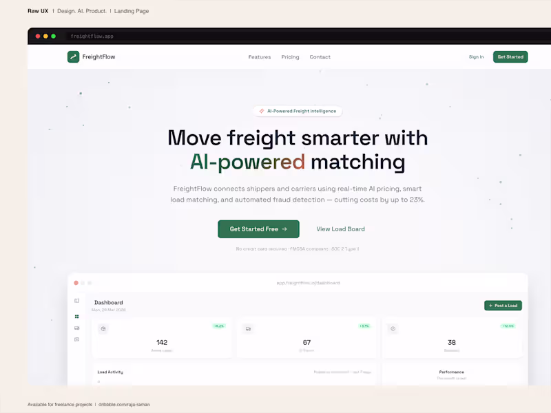Cover image for FreightFlow - AI freight marketplace. Landing page design.