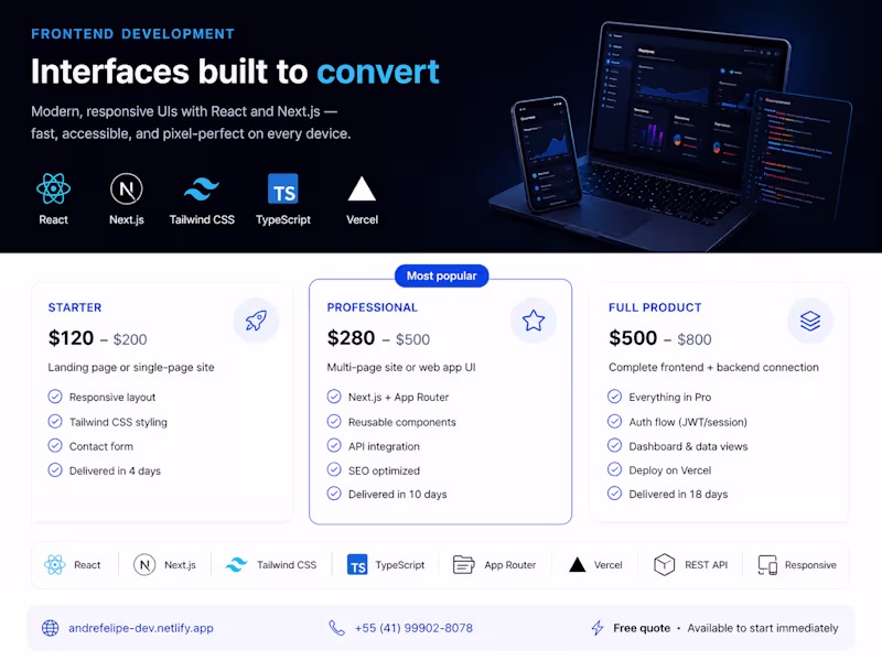Cover image for Frontend Development with React, Next.js & Tailwind CSS