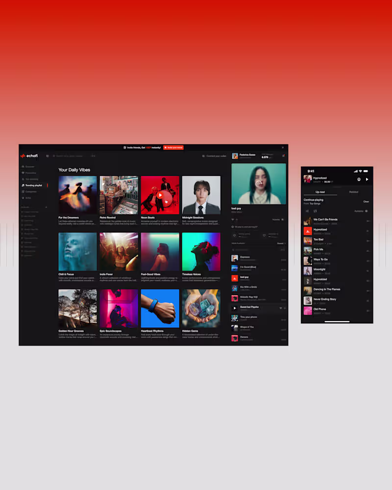 Cover image for Echofi - User dashboard

The dashboard