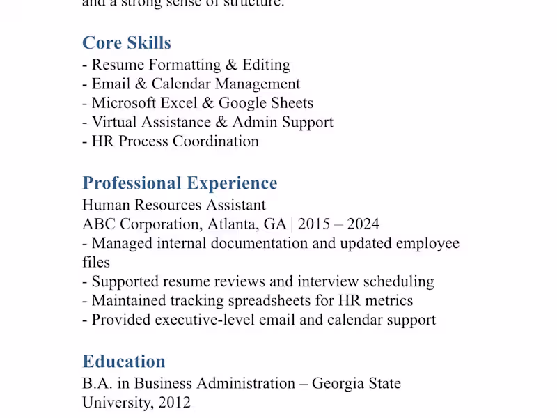 Cover image for Resume & Admin Support Sample