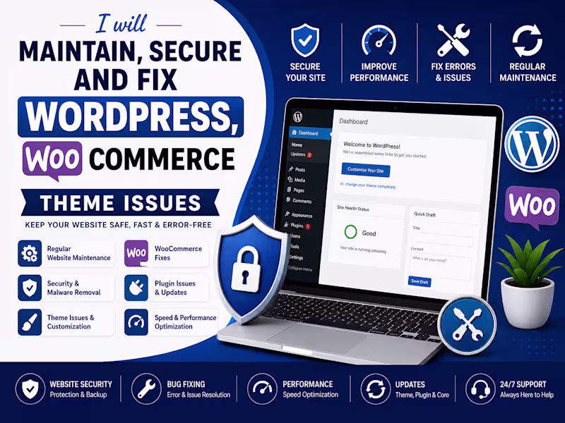 Cover image for I will maintain, secure and fix wordpress, woocommerce issues