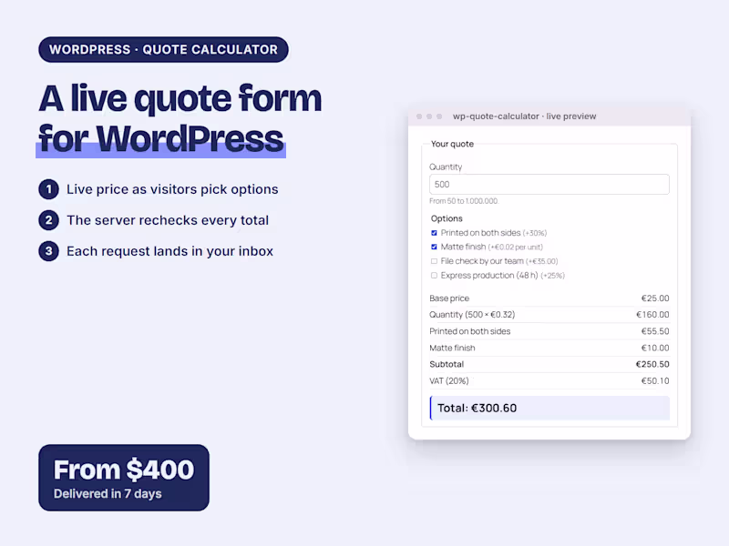 Cover image for Live Quote Calculator for Your WordPress Site