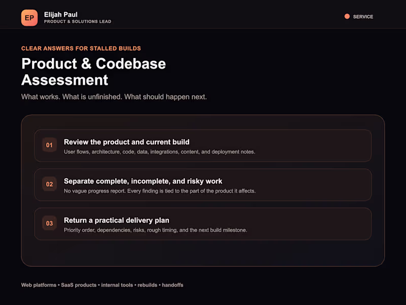 Cover image for Product & Codebase Assessment