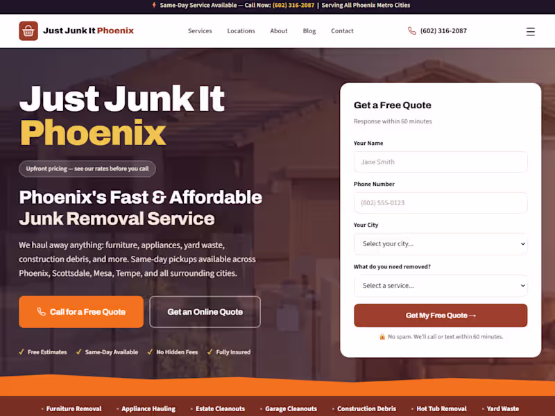 Cover image for Just Junk It Phoenix: hand-coded local service site