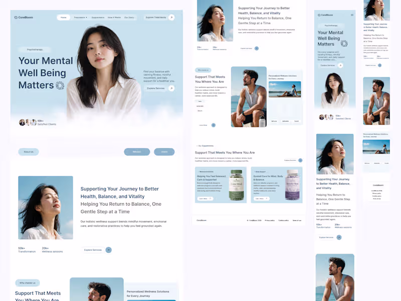 Cover image for CoreBloom. Wellness & Psychotherapy Landing