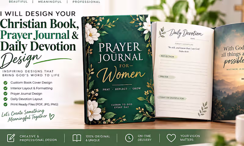 Cover image for Christian Book, Prayer Journal & Devotional Design