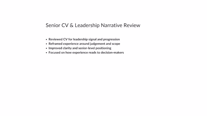 Cover image for Example of senior CV and leadership narrative review, focuse...