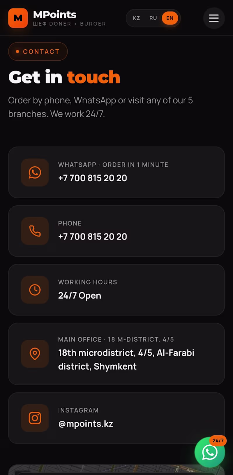 Cover image for Mobile contact section for the