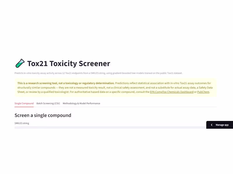 Cover image for Tox21 Toxicity Screener