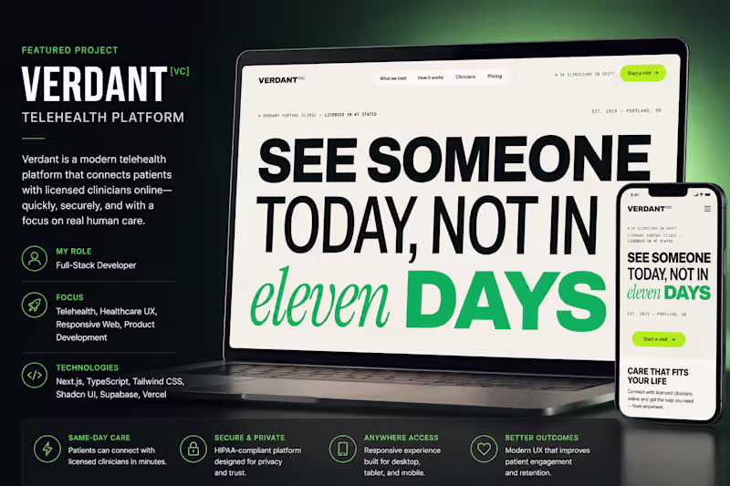 Cover image for Verdant | Modern Telehealth Platform
Verdant