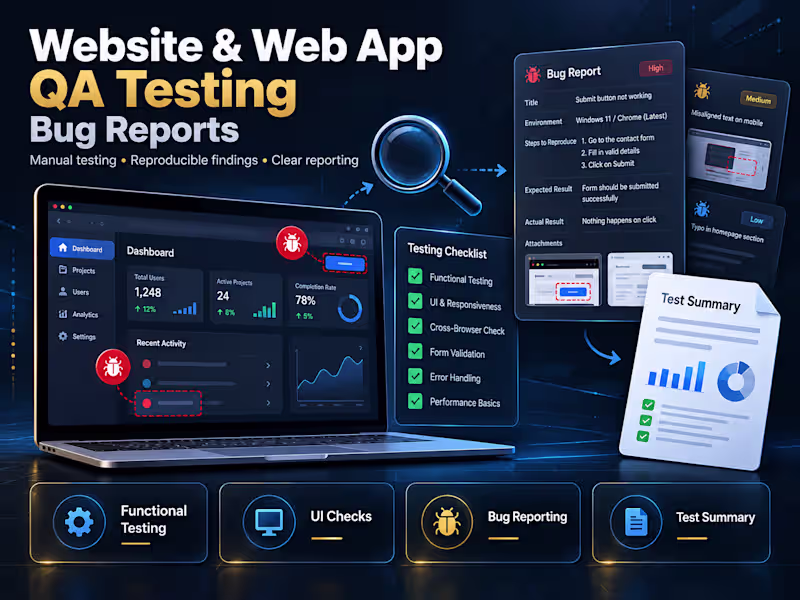 Cover image for Website & Web App QA Testing | Bug Reports