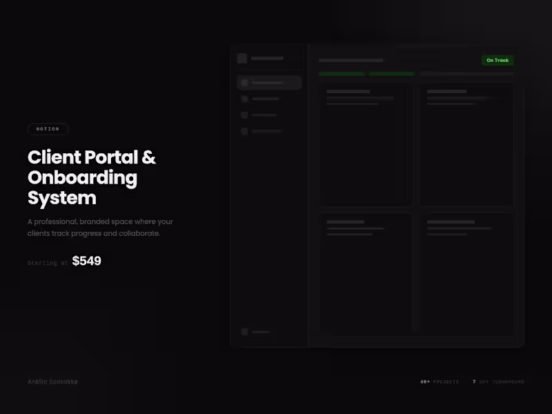 Cover image for Notion Client Portal: Onboarding, Tracking & Collaboration Hub