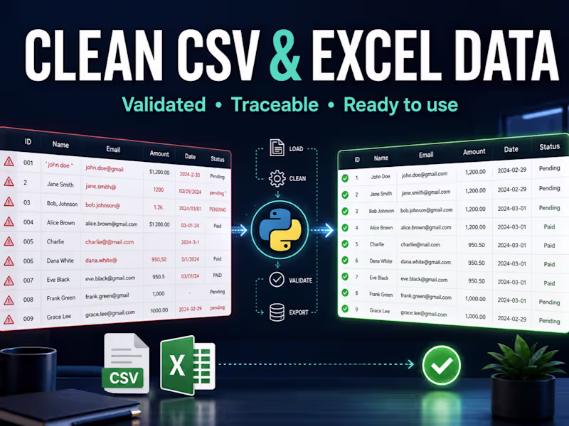 Cover image for I will clean and validate your CSV or Excel data