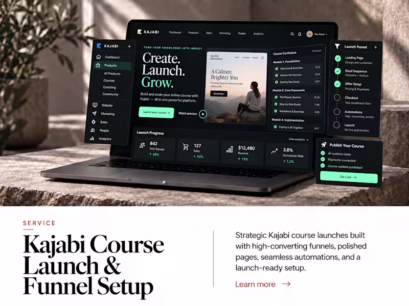 Cover image for Kajabi Course Launch & Funnel Setup — Landing Pages + Checkout