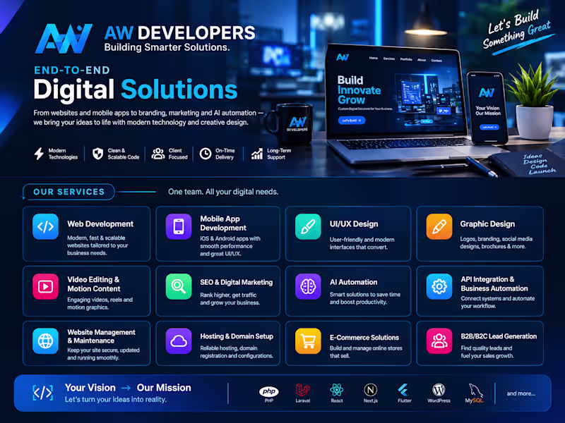 Cover image for End-to-End Digital Solutions | Aw Developers