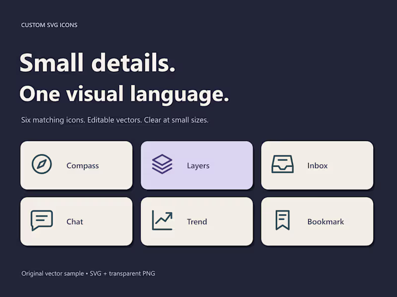Cover image for Six matching SVG icons for your app or website