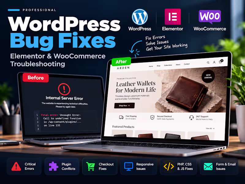 Cover image for WordPress Bug Fixes, Elementor & WooCommerce Troubleshooting