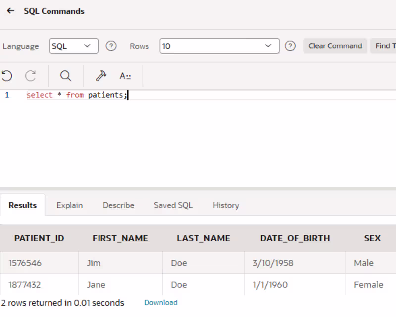 Cover image for Using the SQL statement to show PATIENTS table that will be ...