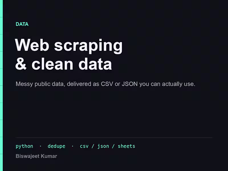 Cover image for Custom web scraper + clean structured data (CSV/JSON)