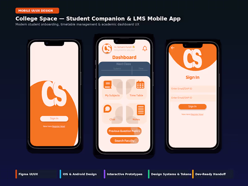 Cover image for College Space — Student Companion & LMS Mobile App UI/UX