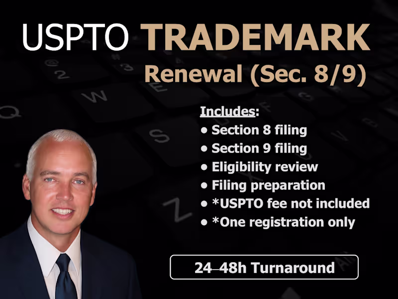 Cover image for Trademark Renewal Section 8/9 by US Attorney