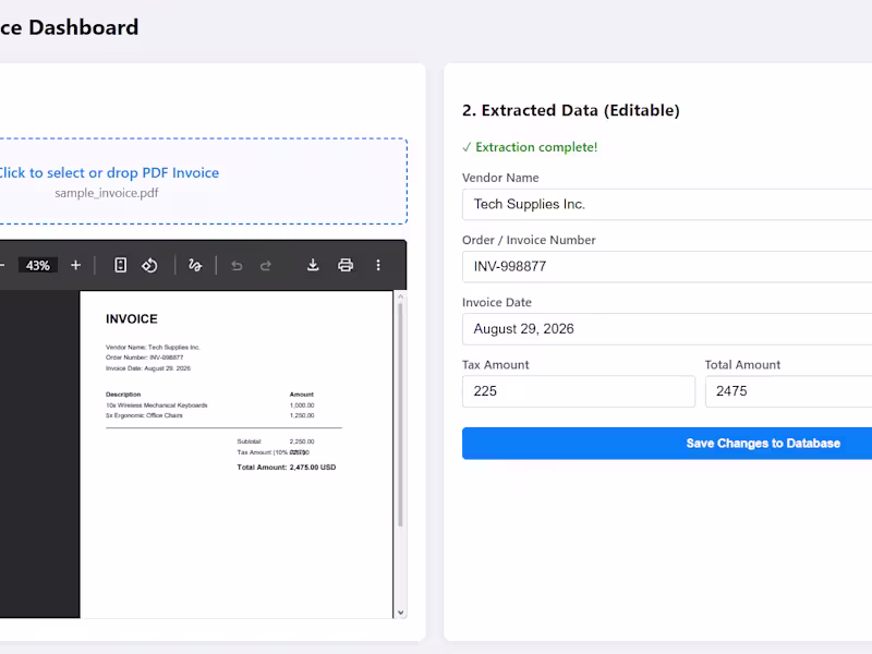 Cover image for AI Invoice Data Extraction Dashboard
Built