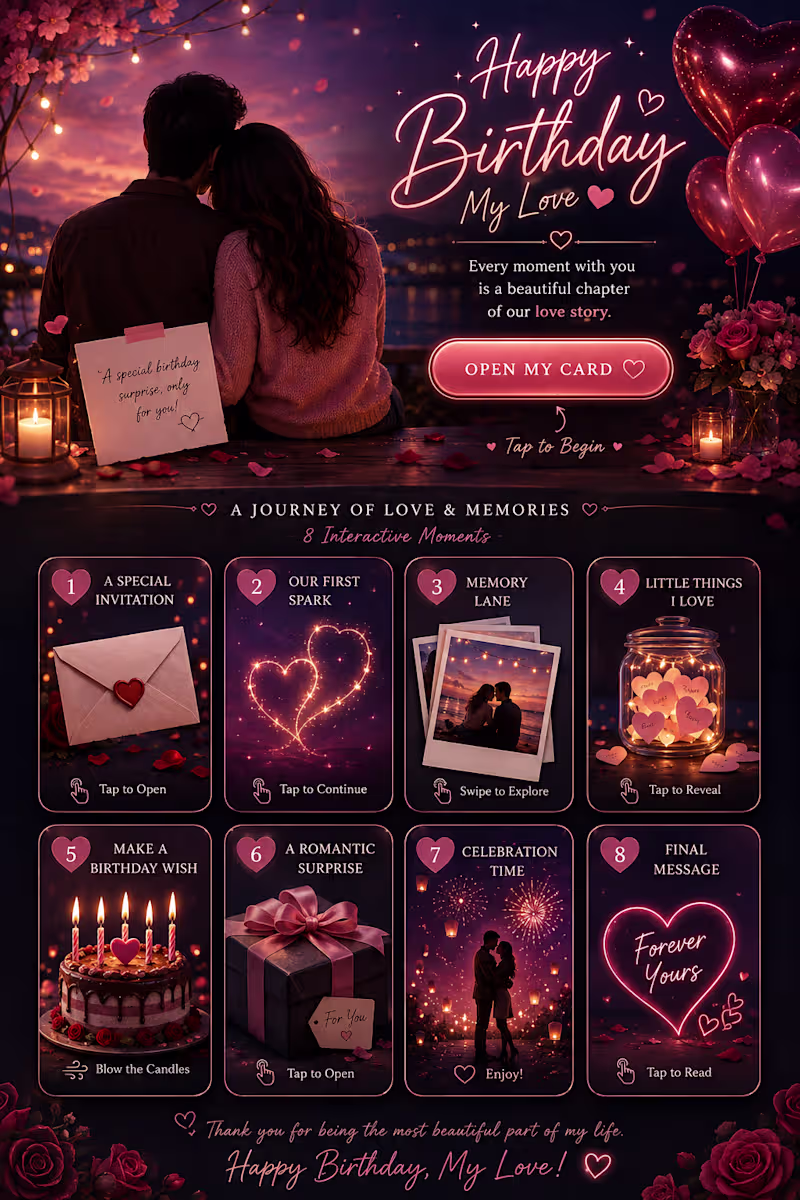 Cover image for Interactive couple romantic birthday card