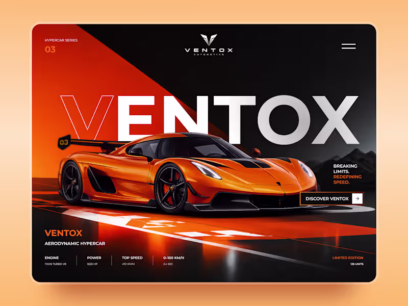Cover image for Ventox — Hypercar Landing Page