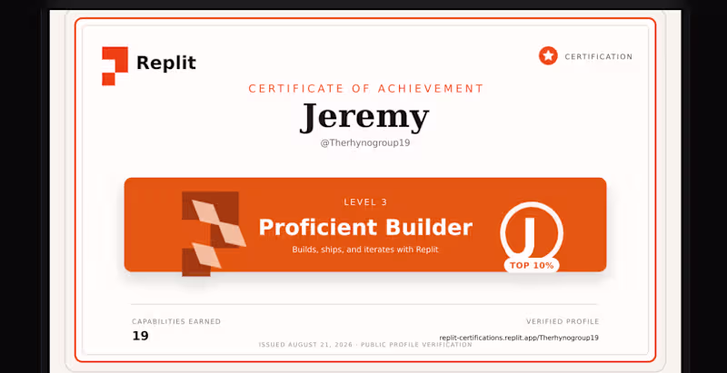 Cover image for Here is my Top 10% of Replit Developers Certificate from Replit