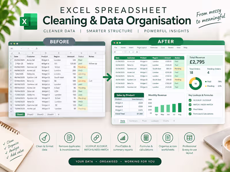 Cover image for Excel Spreadsheet Cleaning & Organisation