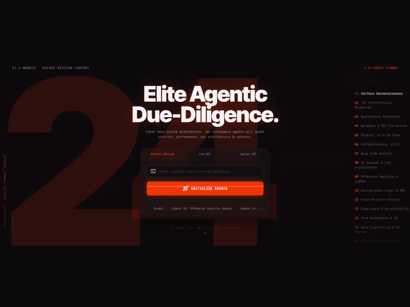 Cover image for Agence Mission Control – 24 Agentic Software Due Diligence