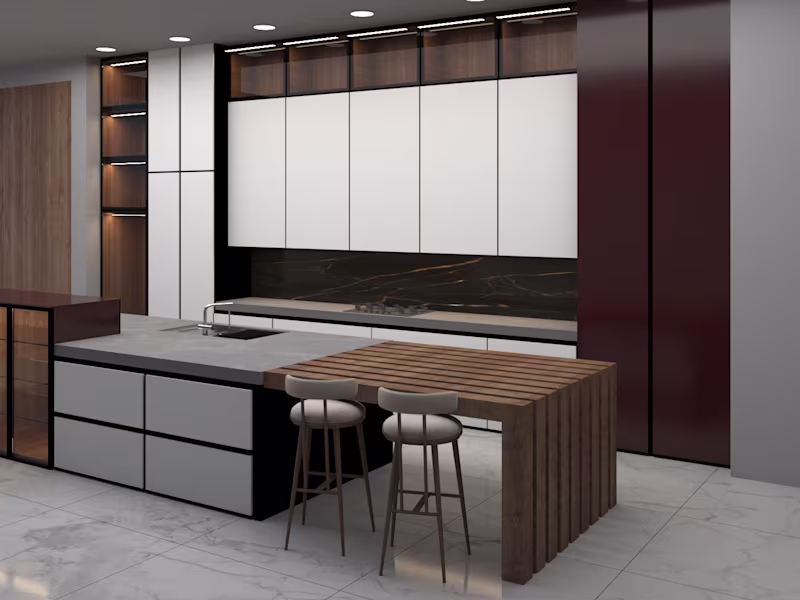 Cover image for Custom Kitchen Cabinet Design, 3D Rendering & Production Drawing