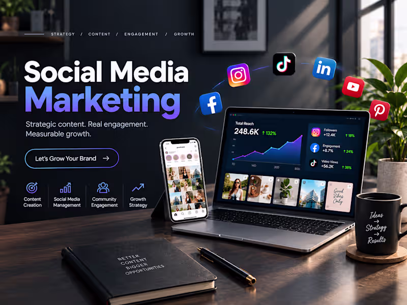 Cover image for Social Media Marketing, Growth Strategy, Content & Brand Manager