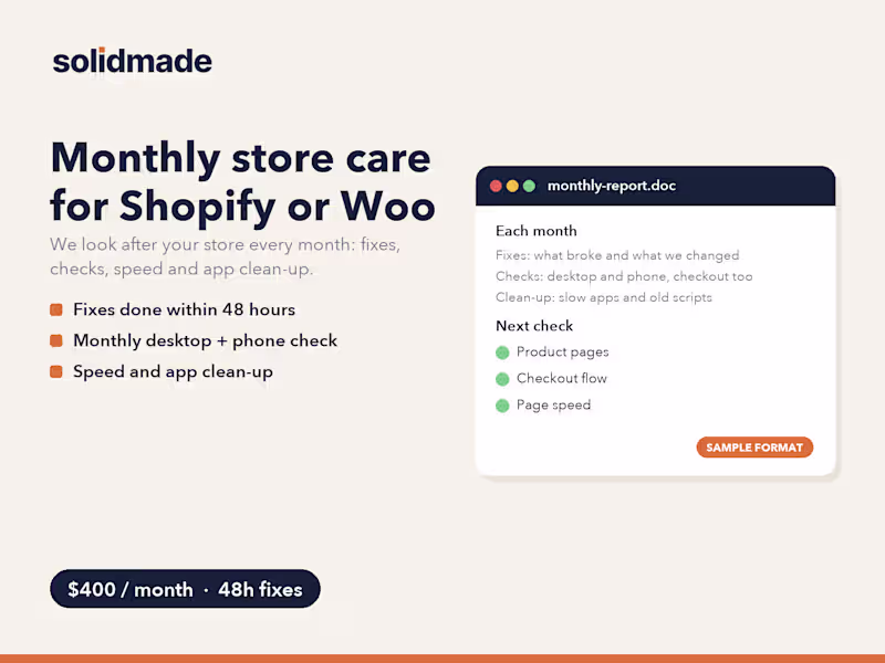 Cover image for Monthly Shopify or WooCommerce store care