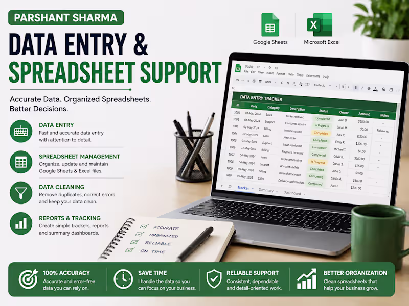 Cover image for Data Entry & Spreadsheet Support