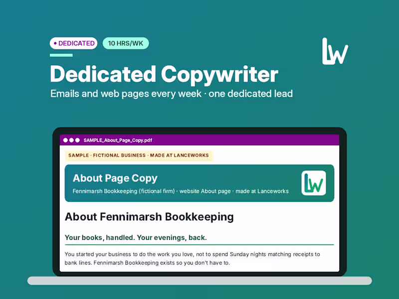 Cover image for Hire a Dedicated Copywriter | 10 hrs/wk