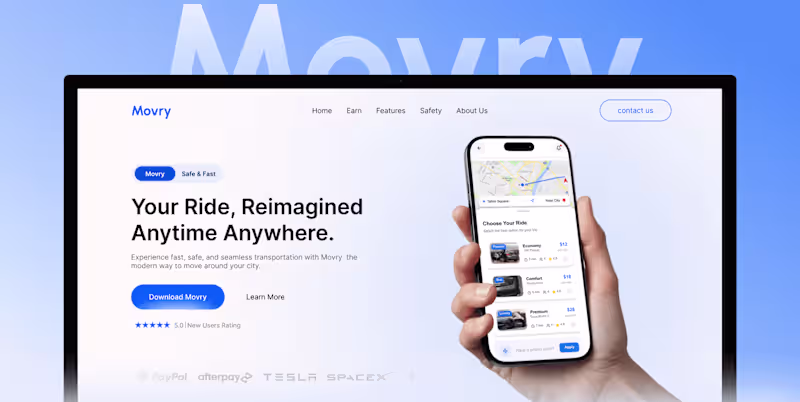 Cover image for Movry – Ride Hailing Landing Page Design