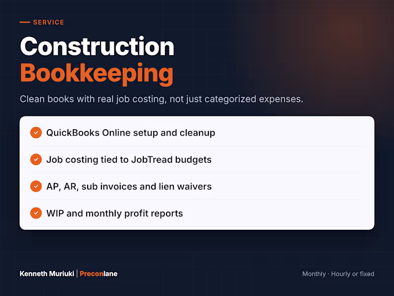 Cover image for Construction Bookkeeping & Job Costing