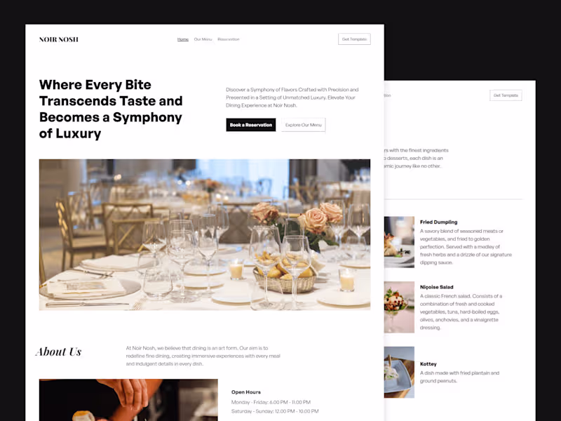 Cover image for Noir Nosh - Restaurant Booking Reservation Website