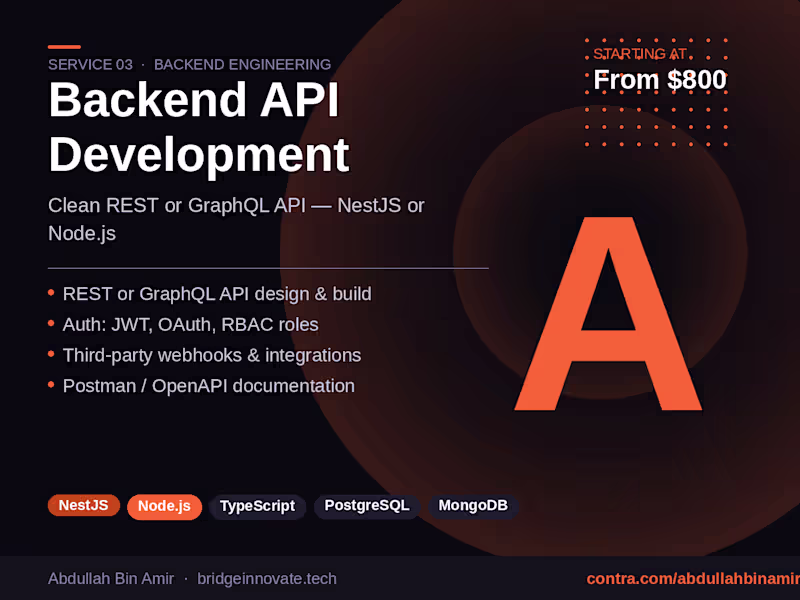 Cover image for Backend API — NestJS / Node.js / Express