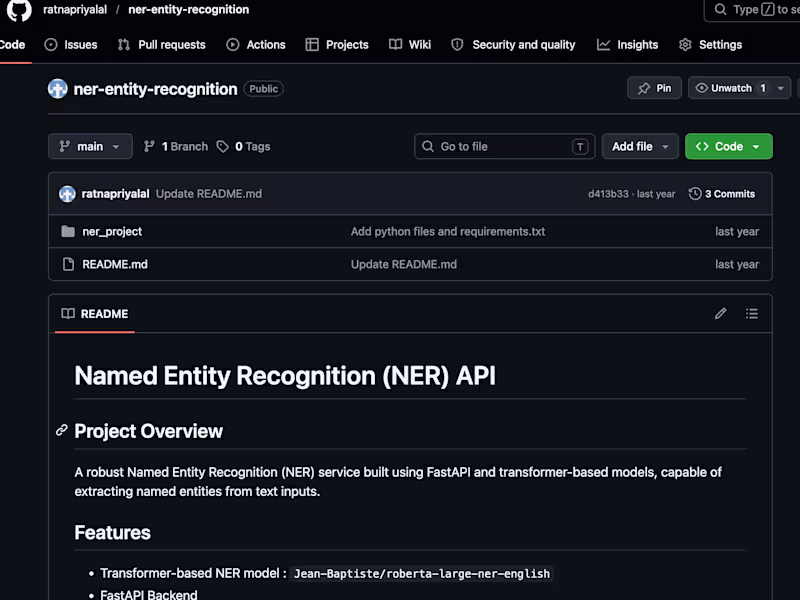 Cover image for Named Entity Recognition API Development