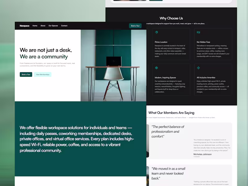 Cover image for Nexspace – A Coworking Brand Website for the Modern Professional