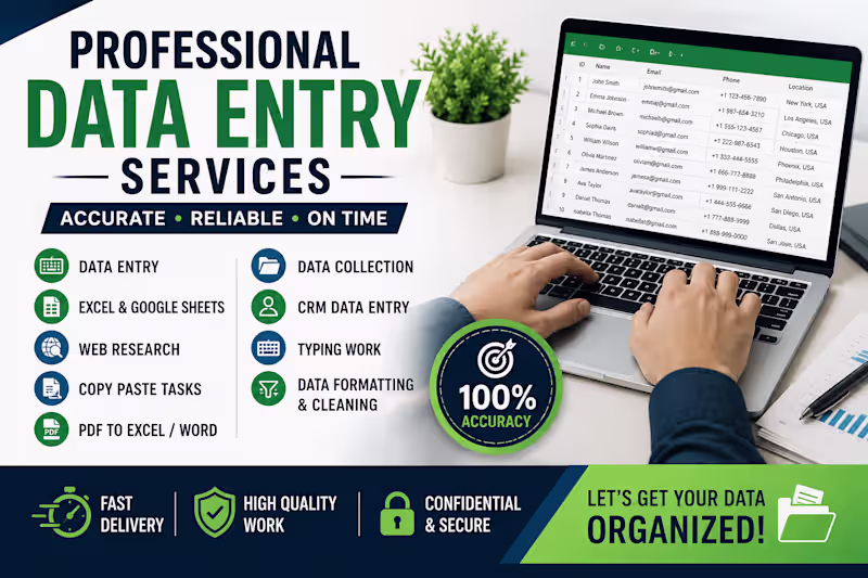 Cover image for Professional Data Entry, Web Research & Excel Data Management