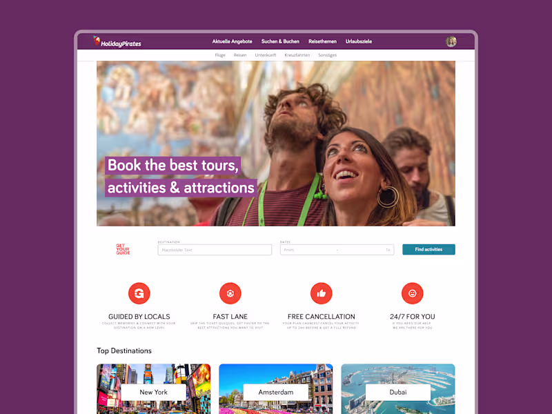 Cover image for GYG Landing Page for HolidayPirates