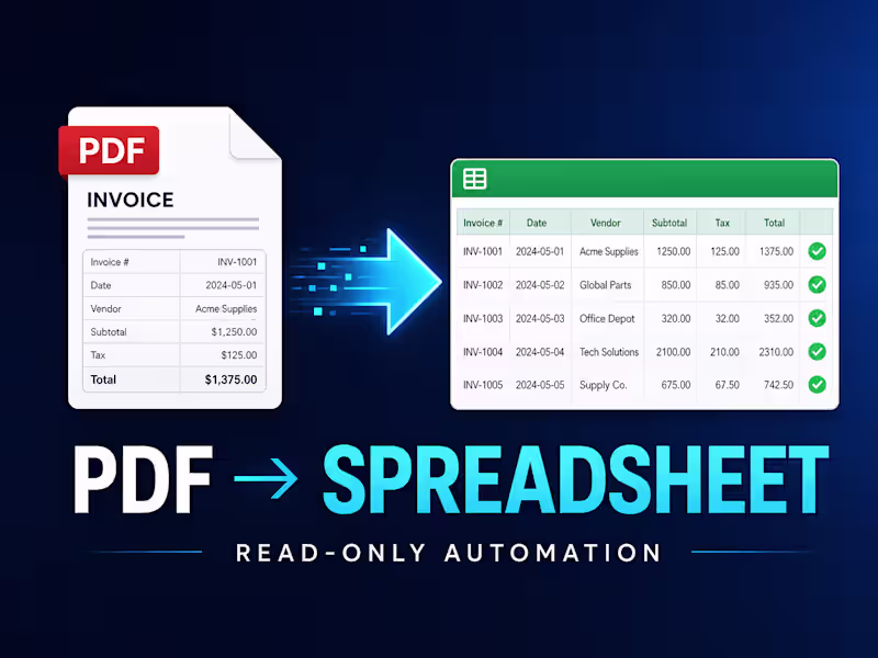 Cover image for PDF and Invoice to Spreadsheet Automation