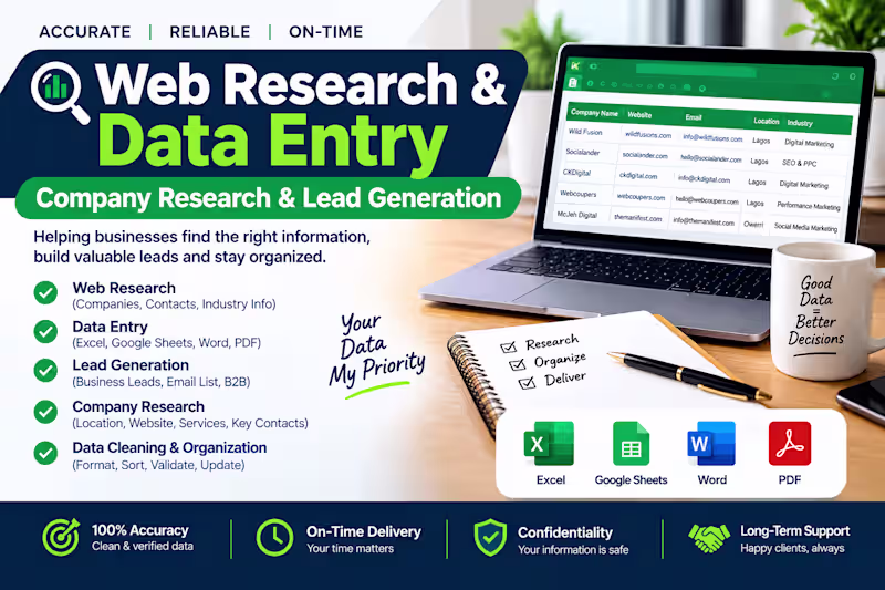 Cover image for Web Research & Data Entry | Company Research & Lead Generation
