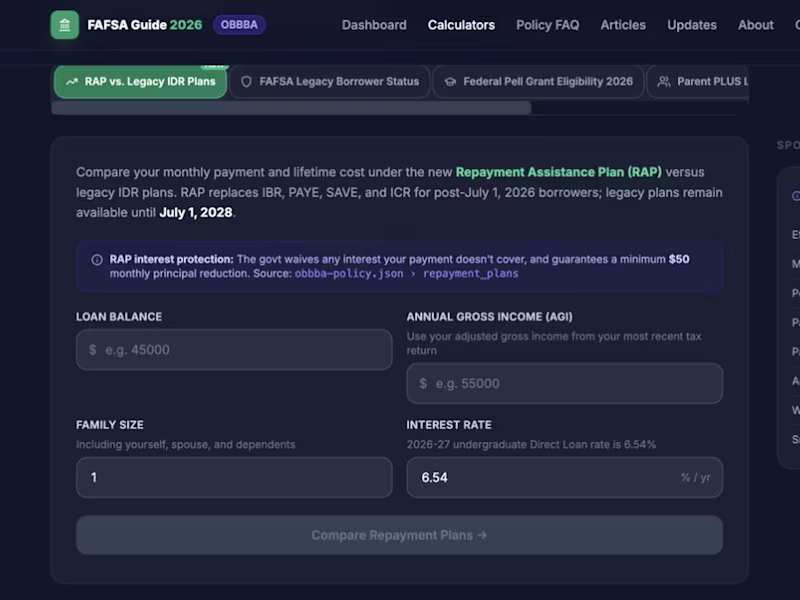 Cover image for FAFSA Guide 2026 — Interactive Calculator Suite