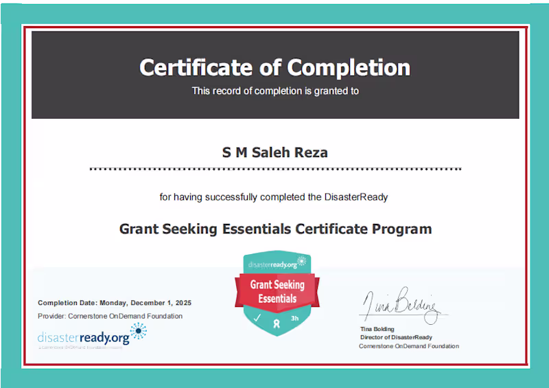 Cover image for I earned the Grant Seeking Essentials Certificate, a globall...